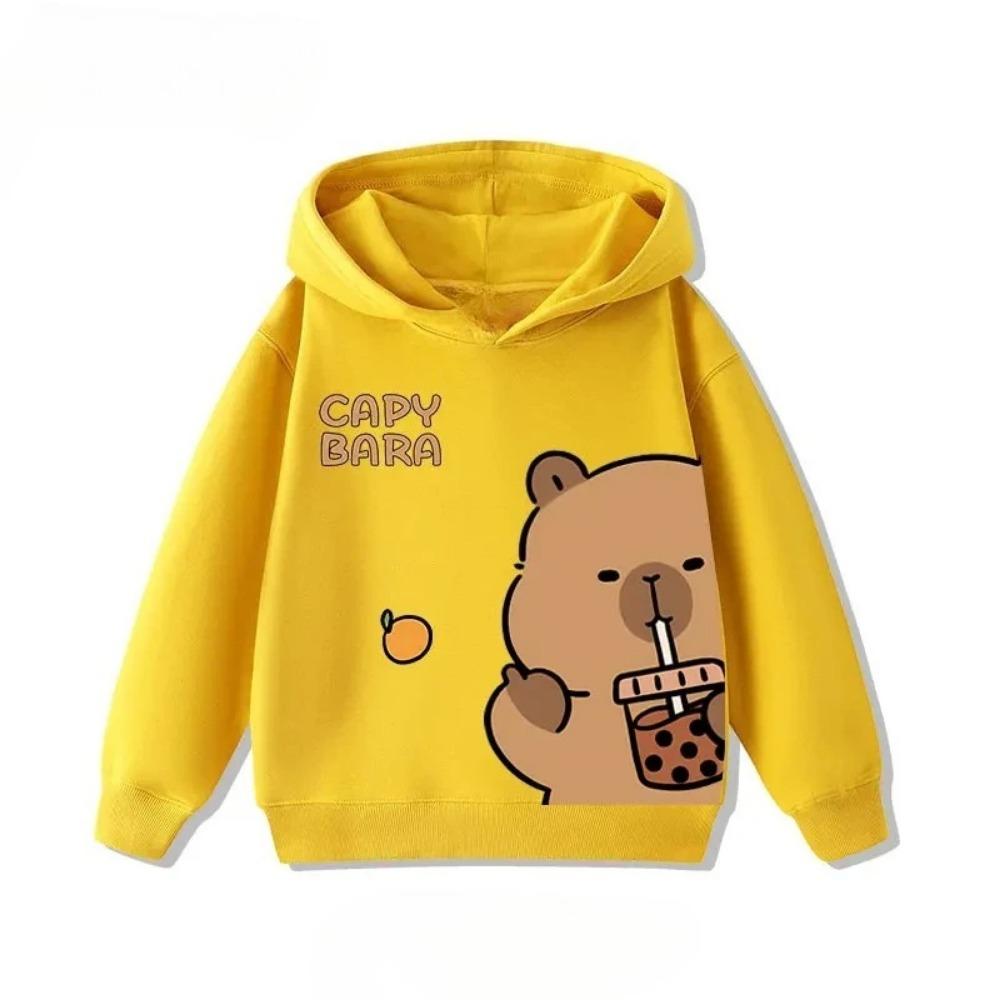 Cartoon Cute Capybara Print Children's Hooded Hoodies Sweatshirt Casual Fashion Boy Girl Clothes Kid Fleece Pullover Autumn