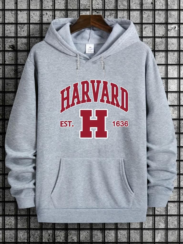 Harvard Print Hooded Sweatshirt - Soft Slight Stretch Polyester Fabric for Comfortable Casual Wear Autumn Seasons