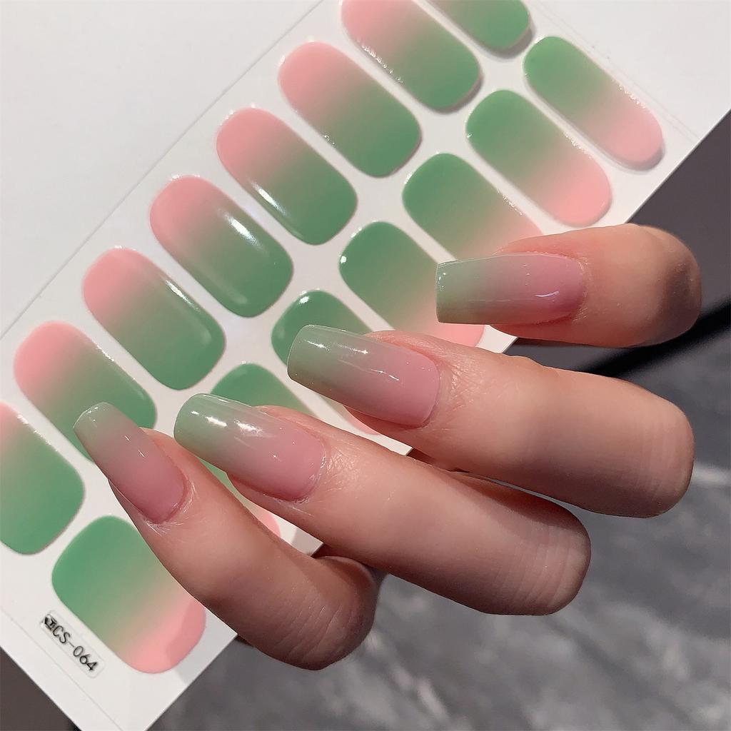 1 Sheet Semi Cured Wrap Gradient Nail Sticker Multi Color Solid Gel Full Cover Slider No Need UV Lamp Cured Fast Gel Nail Decal