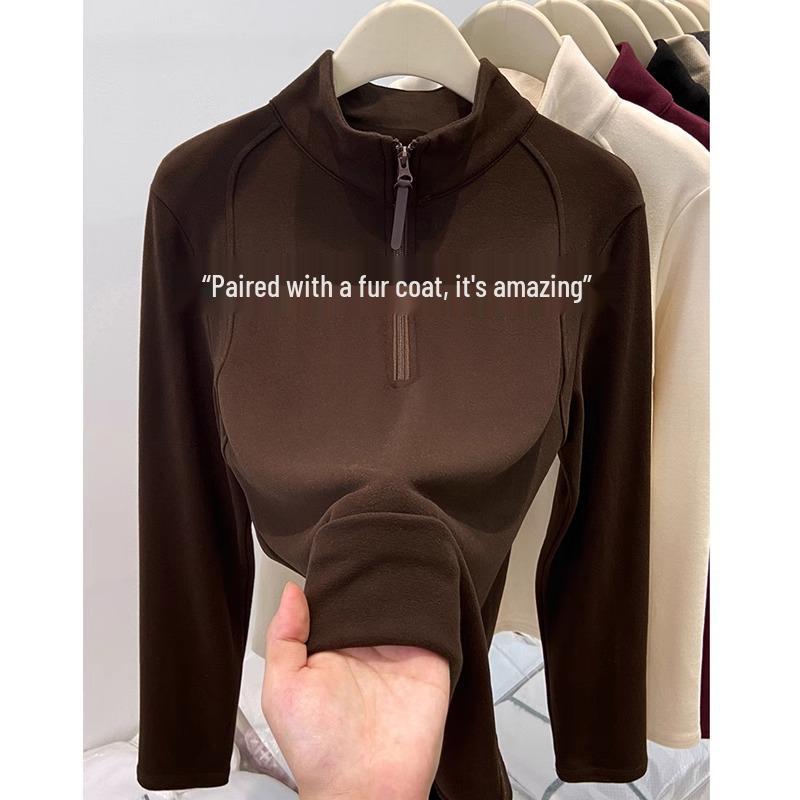 Women's Thickened Double-Sided Fleece Half-Zip Sweatshirt for Autumn and Winter