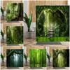 Tropical Forest Natural Scenery Waterproof Shower Curtain Green Trees Moss Deep Bathroom Partition Screen Bath For Made Of Polyester
