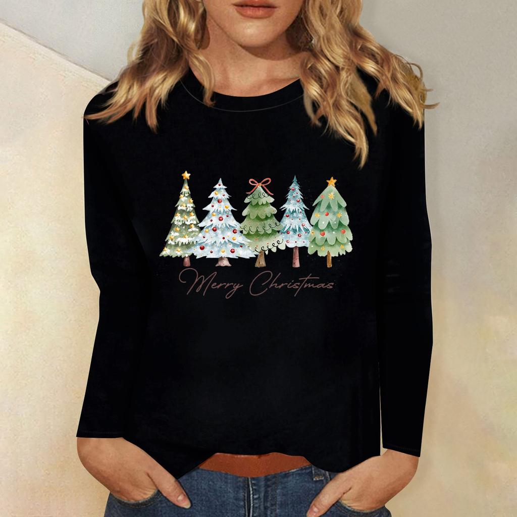 Women's Daily Casual Long Sleeve Christmas Print O-neck Top