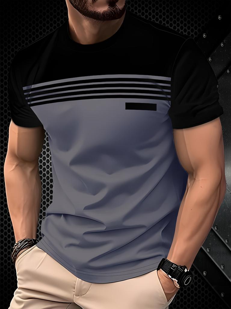The new men's T-shirt for summer features a casual, fashionable, comfortable, soft, and breathable 3D striped pattern print