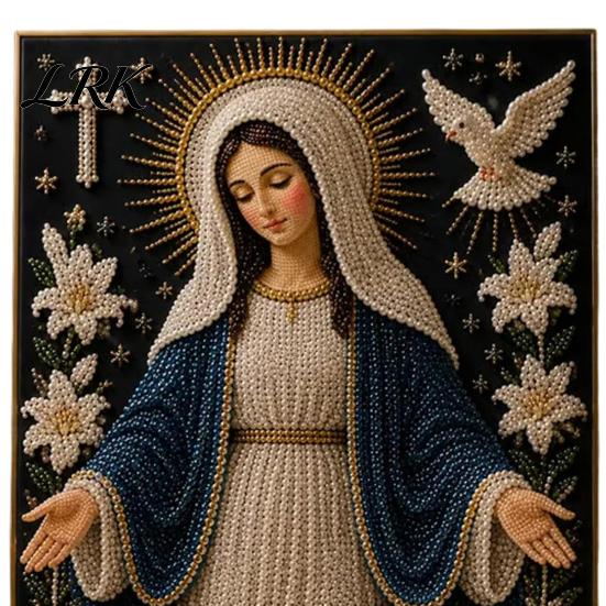 Faux Pearl Art Kit Faith Painting Kit, Virgin Mary DIY Religious Wall Decor Craft Set, Handmade Home for Christian Prayer Corners 3D