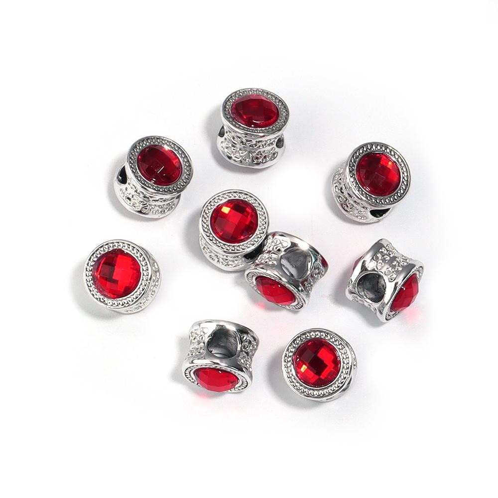 10pcs/Lot Color Alloy Rhinestone Spacer Beads Large Hole Barrel Bead for Jewelry Making DIY Charms Bracelet Hair Beads Accessory