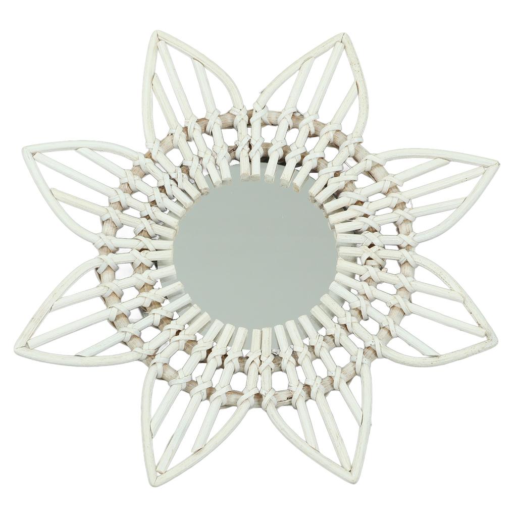 Rotting Väggspegel Vit Blomma Form Rustik Vintage Högpolerat Glas Dekorativ Spegel för