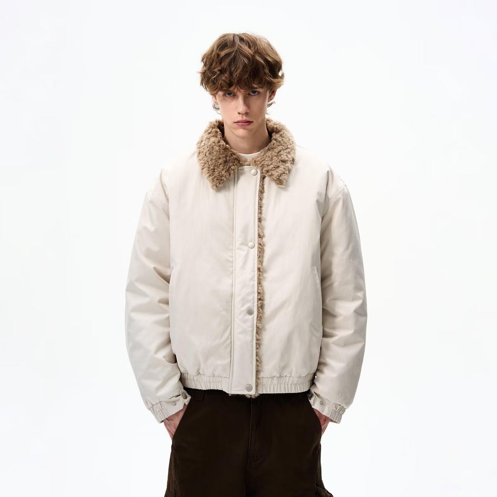 

2025 Trendy Retro Color Block Lapel Cotton Jacket - Unisex American Loose Fit for Couples, Warm and Versatile Winter Wear L