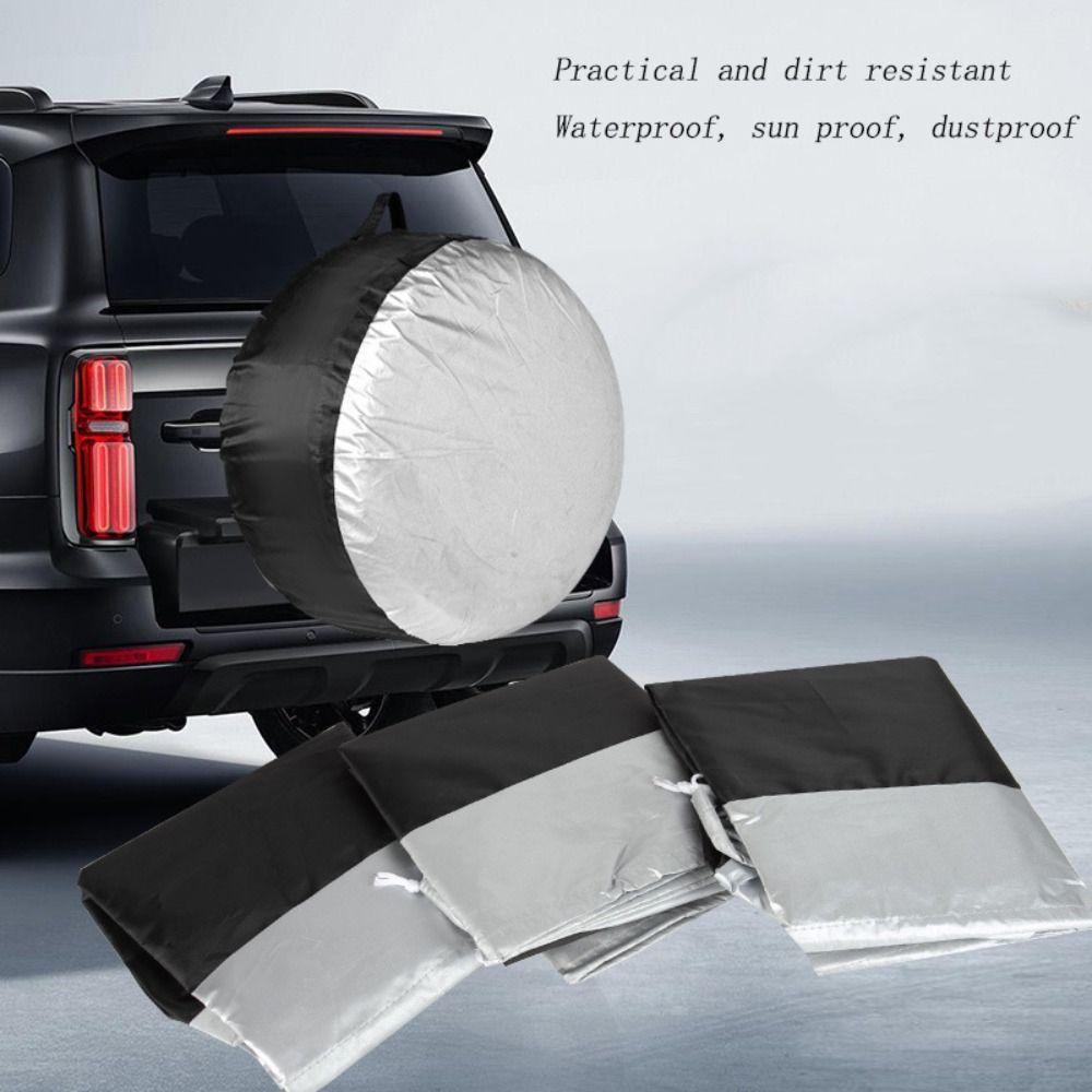 210D Oxford Cloth Tire Cover Case Silver Black Tire Protective Cover  Universal