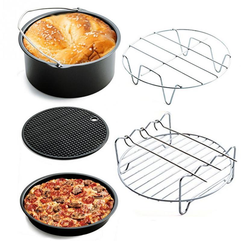 5pcs/Set Air Fryer Accessories for Baking Cooking (Cake Barrel, Pizza Pan, Metal Holder, Silicone Mat)