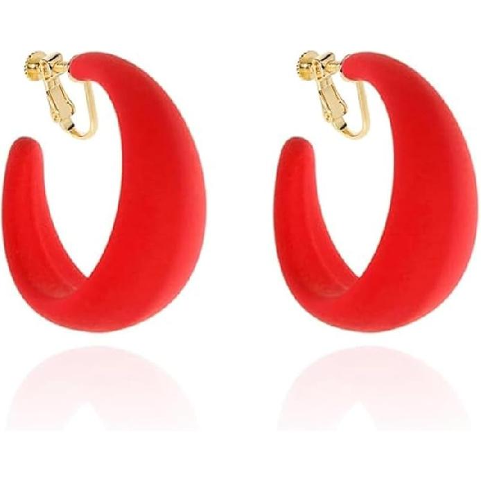 Chunky Clip On Hoop Earrings for Women Detachable Wide Statement Earring Non Pierced 80s 90s Fashion Accessories Vintage Neon Party Jewelry Outfit