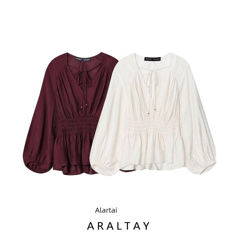 Araltay New Arrival Fashion Style Women's Clothing Fashion All-Match Minimalist Pure Color Ruched Shirt Tops 1300636