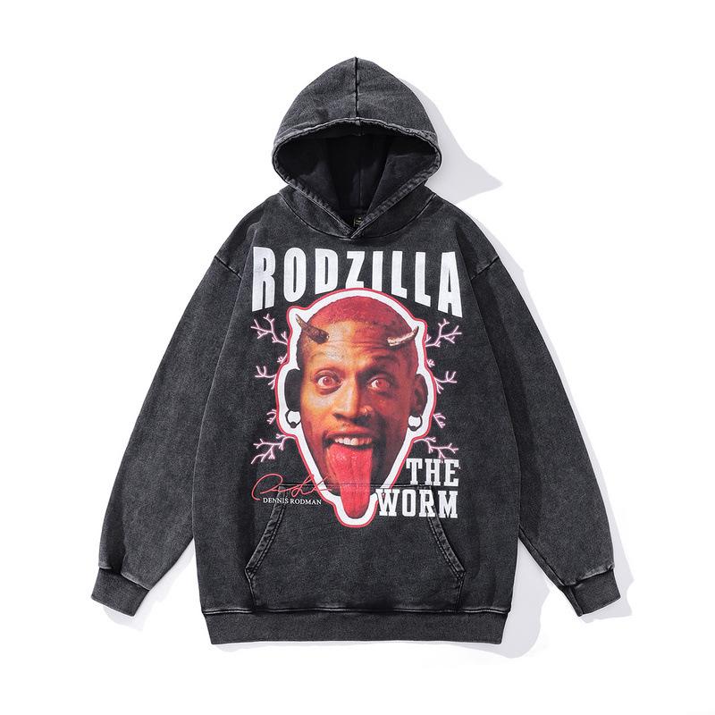 American Retro Digital Direct Injection Printing Hoodie Vintage 430G Pure Cotton Washed Sweater Men
