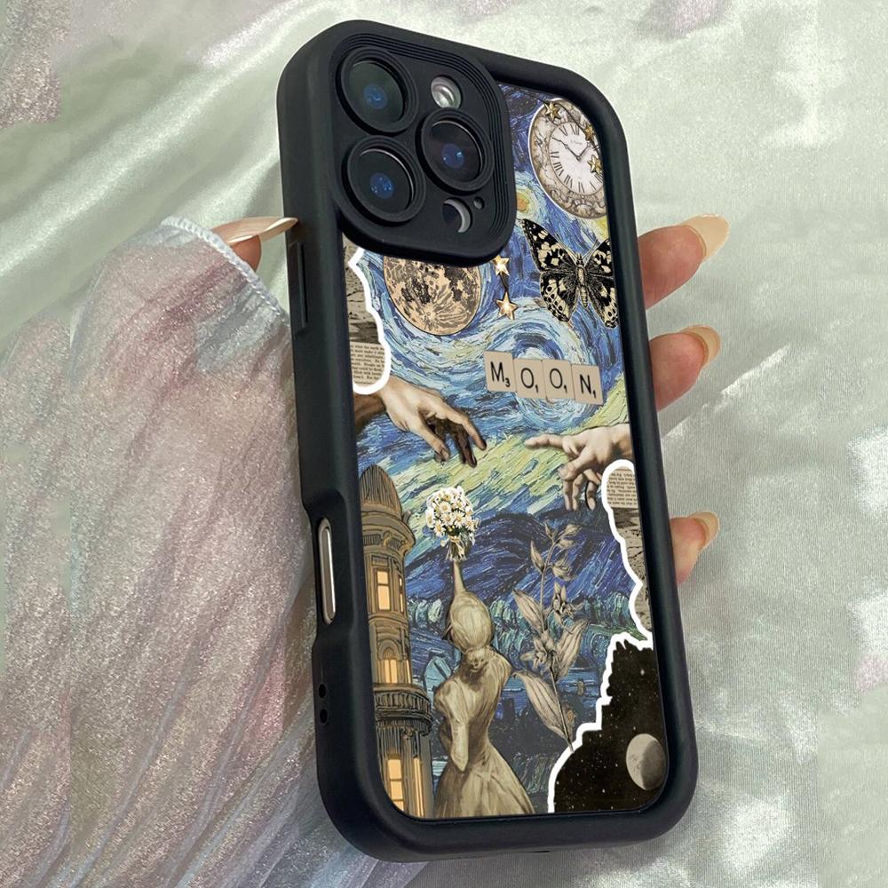 JT226 Earth Moon Aesthetic for iPhone 17 16 15 Pro Max Samsung S26 S25 Ultra A17 A16 A07 A56 Xiaomi 15T Redmi 15c 14C Soft TPU Case