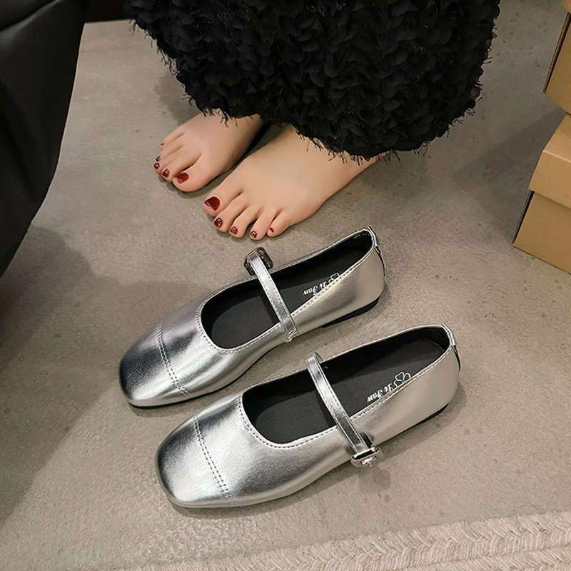 Silver Mary Jane Fairy Style Soft-soled Doudou Shoes Female 2025 Summer New Korean Version Square Head French Light Mouth Single Shoes