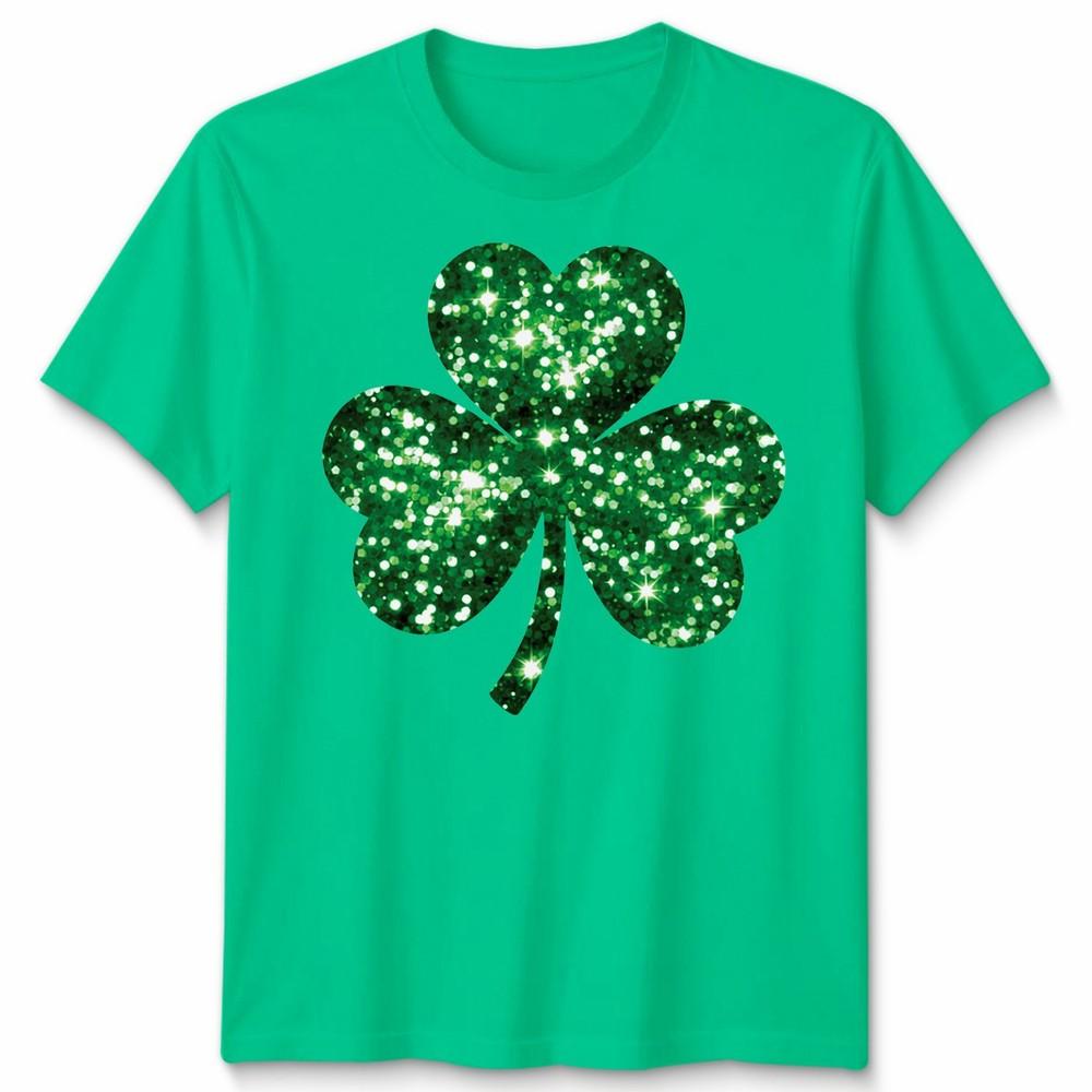 Shamrock Glitter Print St Patricks Day Unisex Tshirt Tee S