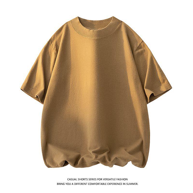 Men's Summer Wool Blend Half-High Collar Knit Short-Sleeve Sweater