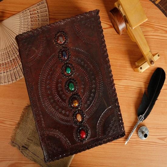 Leather Diary Journal Seven Chakra Medieval Stone with C Lock Daily Planner Guest Book