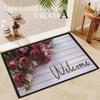 Wood Grain Flowers Crystal Velvet Floor Mat Entry Door Mat Foot Mat Valentine's Day Flower Home Decoration Small Carpet