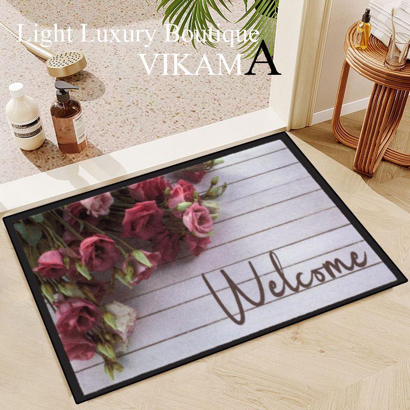 Wood Grain Flowers Crystal Velvet Floor Mat Entry Door Mat Foot Mat Valentine's Day Flower Home Decoration Small Carpet