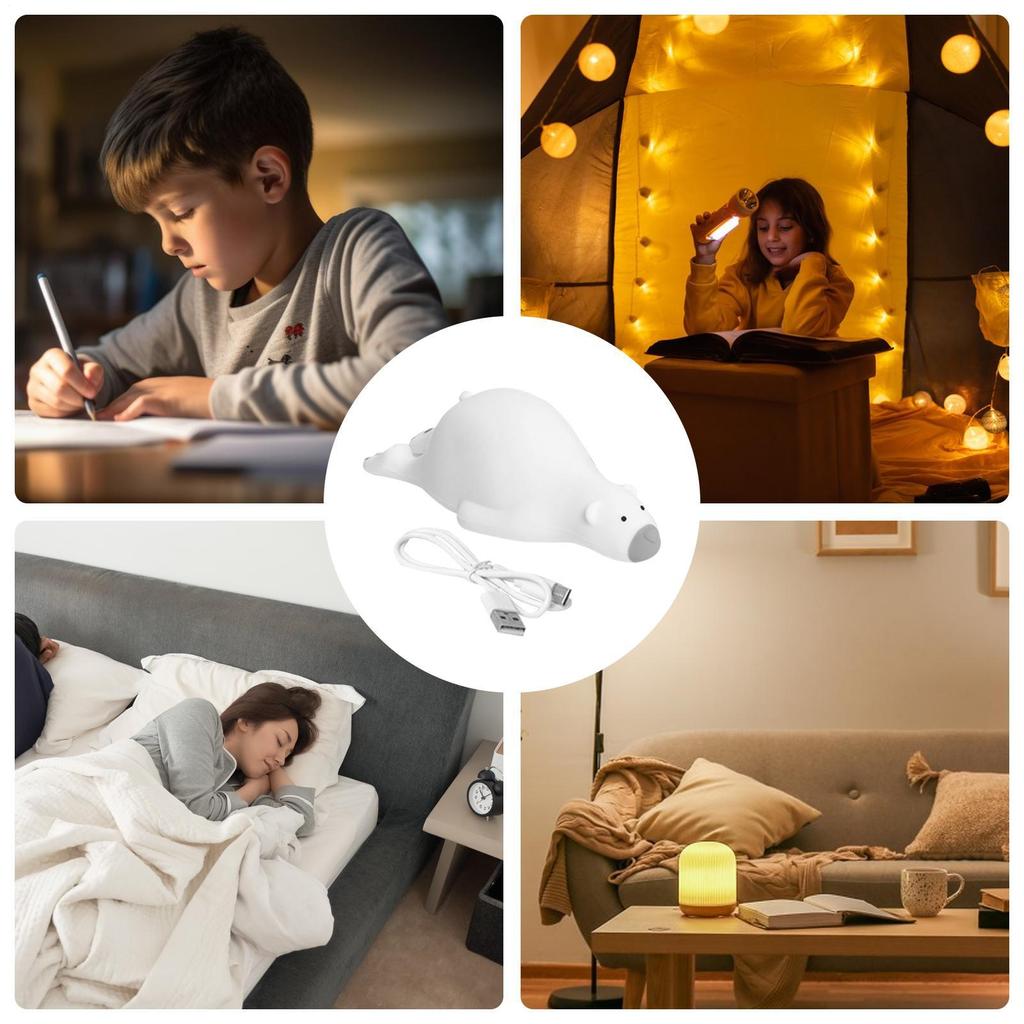 Bear Night Light 3 Levels Cute Bear USB Rechargeable Silicone Decoration Girls Night Light For Nursery Nightstand Bedside Home