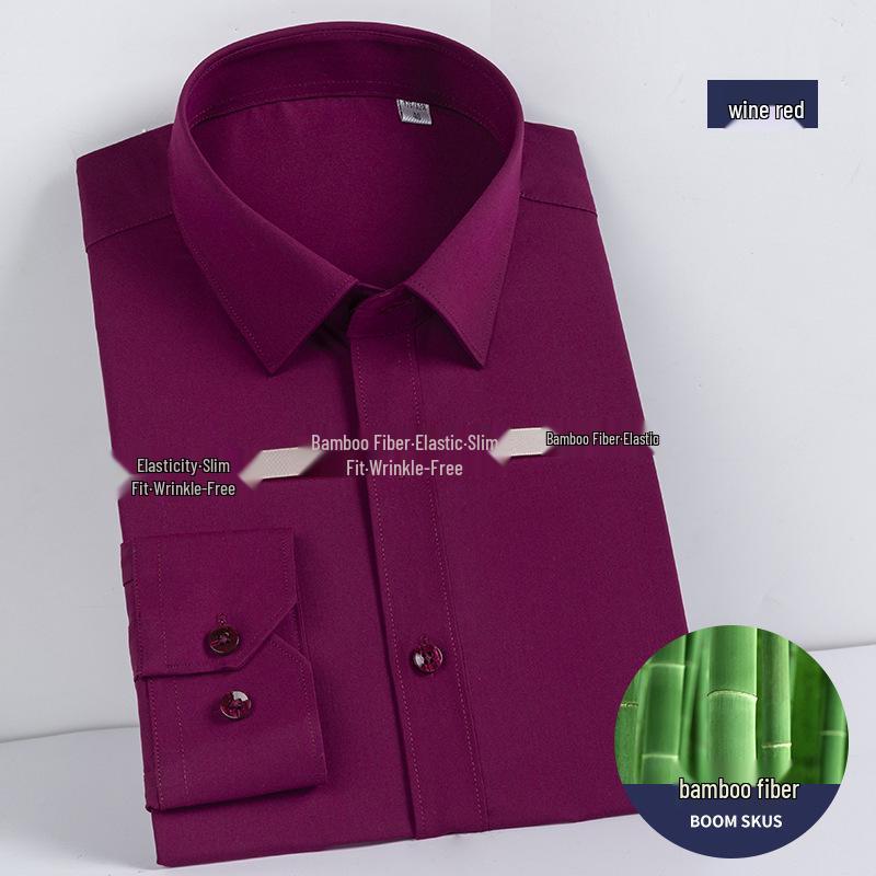 2024 Men's White Slim Fit Bamboo Fiber Long Sleeve Iron-Free Business Shirt