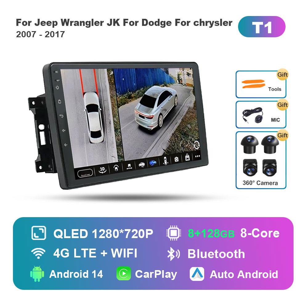 for Jeep Wrangler JK For Dodge For chrysler 2007 - 2017 Car Radio Multimedia Player Android 14 BT 4G DSP Stereo WiFi Auto Tools