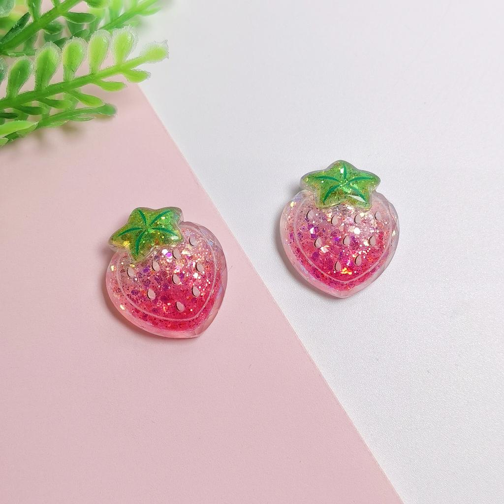 100Pcs Mixed Cartoon Glitter Watermelon Strawberry Cherry Flatback Resin Cabochon Scrapbooking for Phone Fruit Decoration DIY