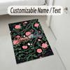 Floral Theme Soft Crystal Velvet Rug Custom Name & Text Print Non Slip Floor Rug for Bedroom Living Room