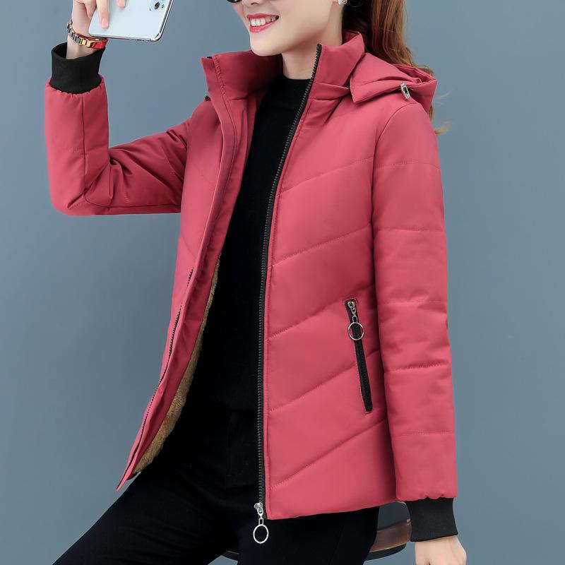 Women Add Velvet Cotton Jacket Female Winter Fleece Warm Hood Fashion Coat Ladies Down Padded Jackets