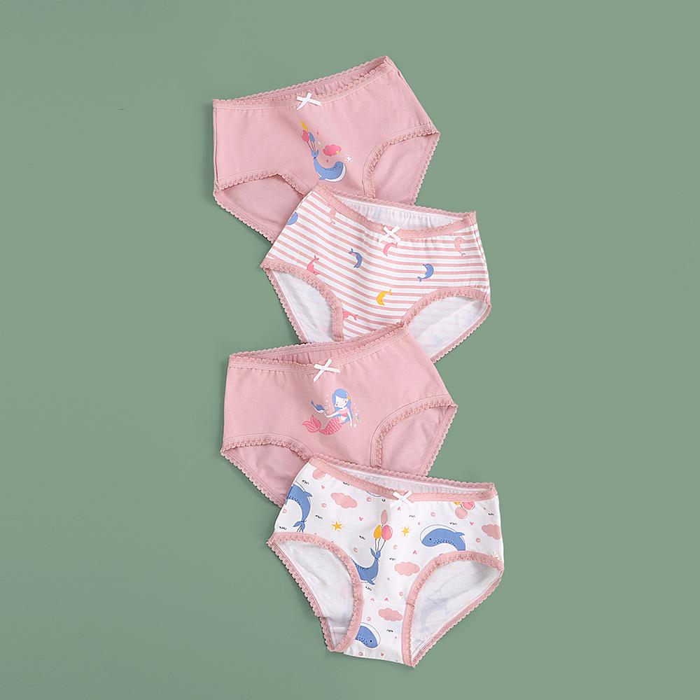 Girls' A-Class Pure Cotton Cartoon Briefs - Korean Style Antibacterial Underwear for Medium and Large Children
