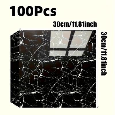 50pcs/100pcs Self-Adhesive Wall Stickers Glossy Marble Pattern Imitation Tile Peel Stick Waterproof Living Room Kitchen Bathroom