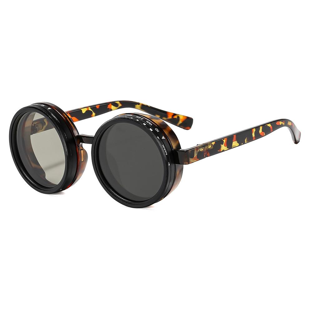 Vintage Round Steampunk Polarized Sunglasses For Men Women Outdoor Sport Shades -Level Adjustable Dimming Sun Glasses Uv400