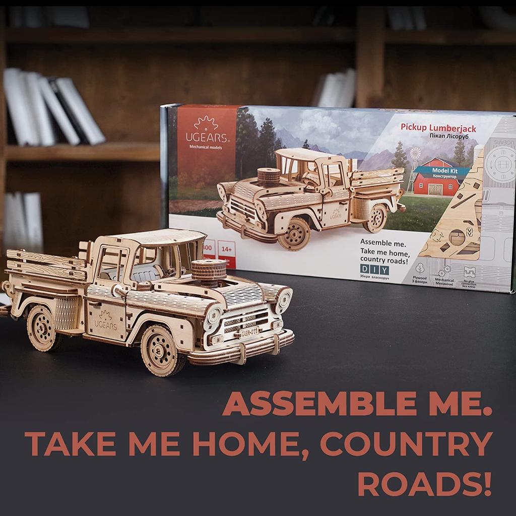 Ugears Lumberjack Pickup Truck 70171 Wooden Puzzle, Crafts & Model Building Kit, No Glue or Tools Required, for Adults and Kids