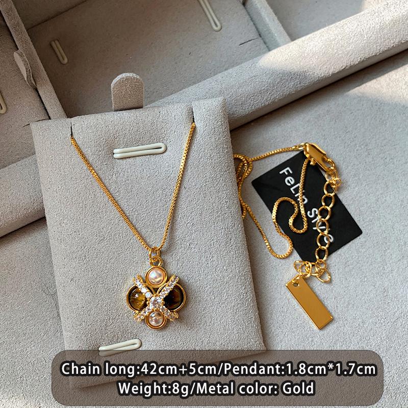

Melad Natural Tiger Eye Stone Pearl Pendant Plated 18K Gold Necklace Trendy Jewelry For Women Christmas Luxury Set Accessories