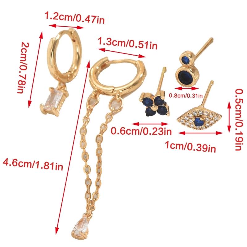 5Pcs Modern Geometric Ear Jewelry Glittering Synthetic Stones Comfort Fit Skin-Friendly Designs for Women