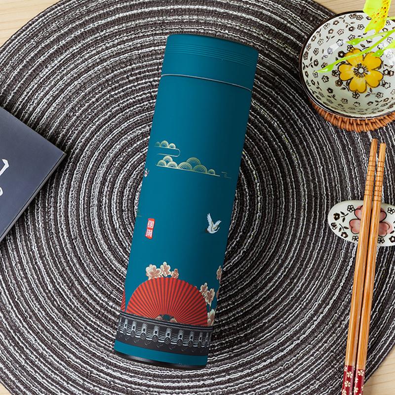 500ML Stainless Steel Thermos Coffee Tea Mug Chinese Classical Style Water Bottle With Filter Thermo Cup