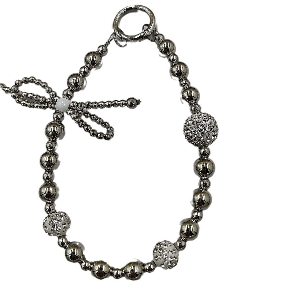 Chic Pearl Bow Pendant Mobile Phone Case Keychain for Women - Anti-Fall Jewelry