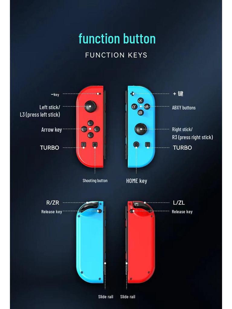 Joycon-style RGB Wireless Bluetooth Game Controller with Switchable Left and Right Small Handles for NS.