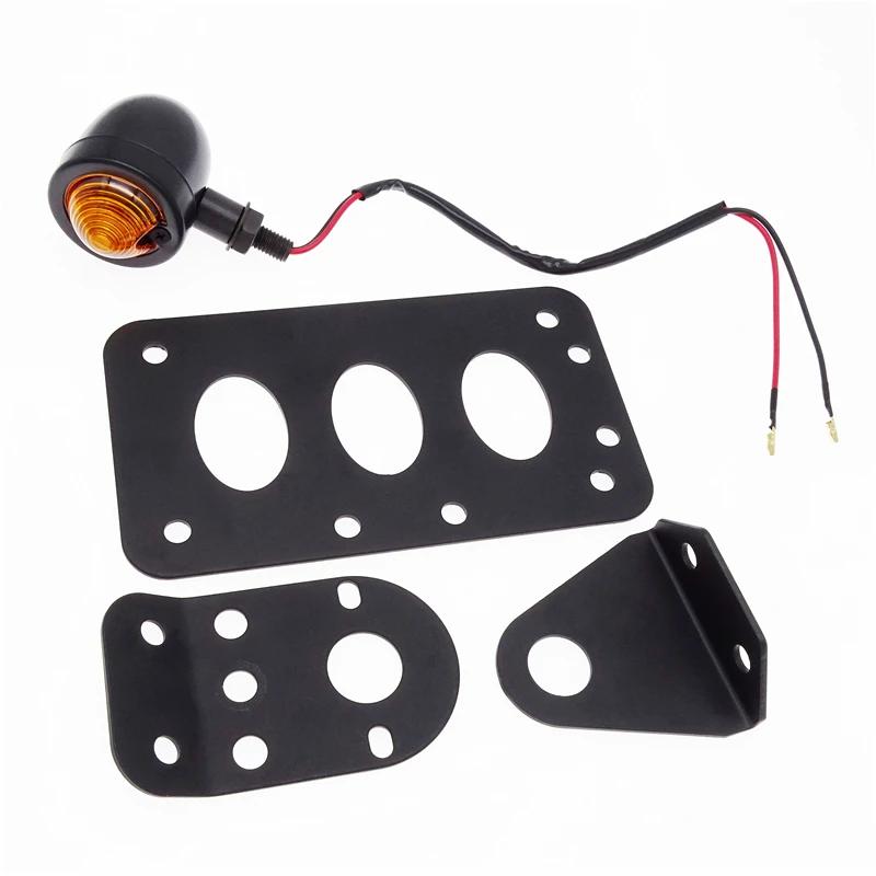 Motorcycle Side Tail Brake Light License Number Plate Light with Mount Bracket Universal for Harley Sportsters Bobber Chopper