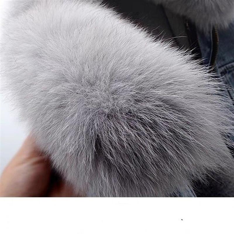 Autumn and Winter Detachable Wool Lining Denim Jacket Women's Short Top Parka