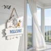 Blue And White Ocean Sign Mediterranean Style Wooden Welcome Sign, Starfish Shells Hanging Nautical Plaque, Decorative Wall Art for Home Porch