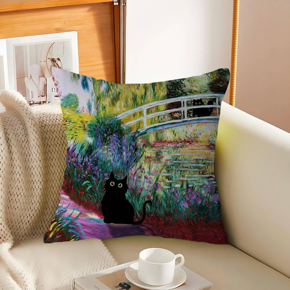 Claude Monet Classic Art Collection Cat Pillow Cover For Bedroom Room And Living Room Sofa Decorative Cushion Cover