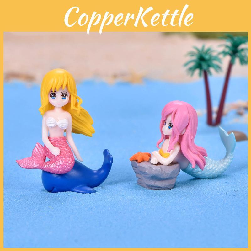Plastic Cartoon Mermaid Figurine Shell Hair Yellow Pink Red Crafted Aquarium Ornament