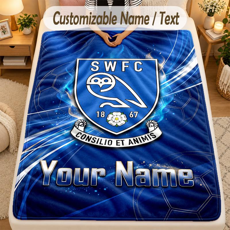 Flannel BlanketSheffield Wednesday FC Custom Name Text Personalized Soft Warm Throw Blanket Home Decor Gift