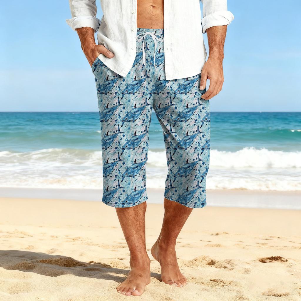 Men's Casual Drawstring Cropped Shorts