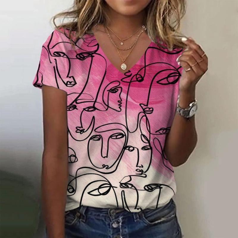 Women T Shirt Abstract Painting Print Funny Clothes Women Short Sleeve T Shirts Top Streetwear Summer Oversized Clothing