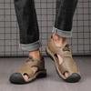Fashion 2025 Large-Size Leather Men's Shoes Summer Sandals Casual Outdoor Head Beach Shoes Comfortable Breathable Hollow Velcro Patch