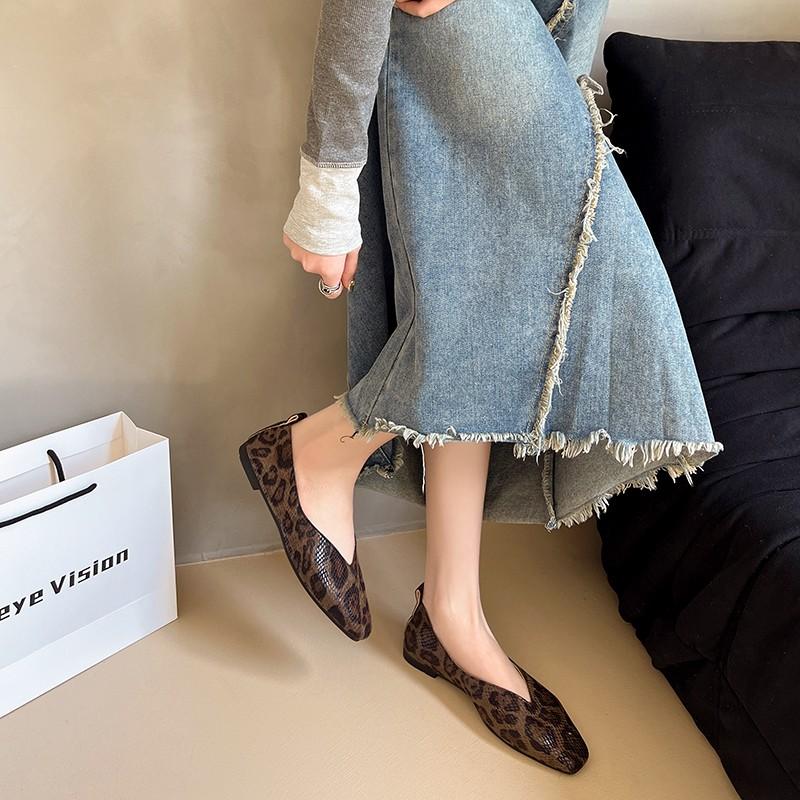 Fashion Big Size 35-43Snake Pattern Leather Woman Square Toe Shallow Ballet Flats Wowen Ballerinas Daily Slip on Loafers Mocasines Mujer