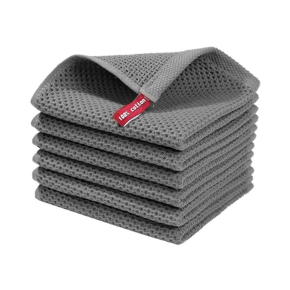 VIP Waben-Waffel Baumwollhandtuch- & Waschlappen-Set: Große Hand-, Geschirr- und Teetücher zum Reinigen