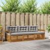 Outdoor Sofa Set with Cushions 3 Pcs Natural and Light Grey
